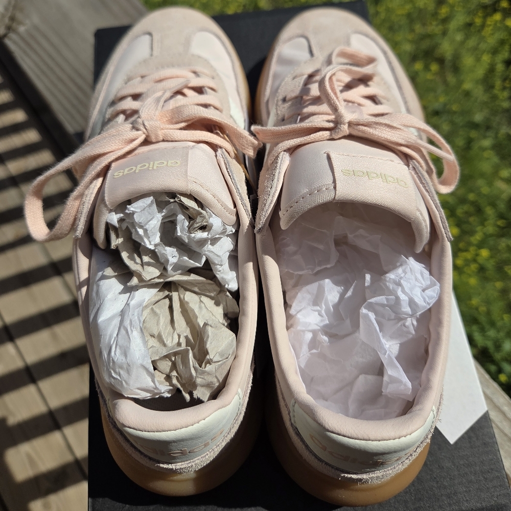 Adidas Women's Pastel Pink and Cream Sneakers - Picture 2 of 8